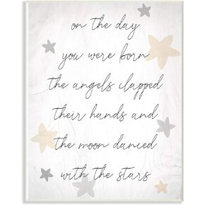 The Kids Room by Stupell On The Day You were Born Neutral Yellow and Grey Stars Framed Texturized Art, 11 x 14, Proudly Made in USA, Multi-Color