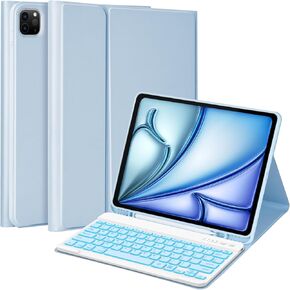 MMK iPad Air 13 inch (M2) 2024 & iPad Pro 12.9 Case with Keyboard, Keyboard case for iPad Pro 12.9 inch 6th 5th & iPad Air 13 inch, Backlit Bluetooth Wireless Keyboard, with Pencil Holder - Blue