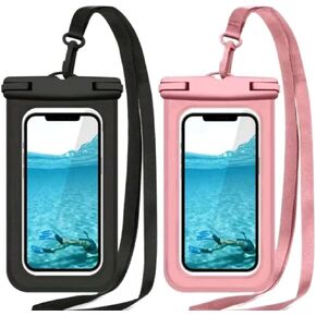 Sea,Sand&Sun Waterproof Phone Pouch, Waterproof Phone Case for iPhone Andriod, IPX8 Rating, Cellphone Dry Bag Beach Cruise Swim Theme Park Essentials 2Pack-8.3IN Pink Black