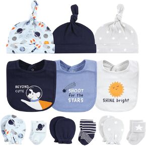 Hudson Baby Unisex Baby Caps or Headbands, Bibs, Mittens and Socks 12pc Set, Space, 0-6 Months