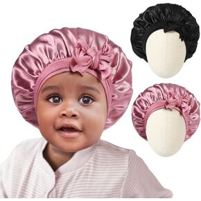 Hat Hut 2 PCS Kids Bonnet Satin Silk Bonnet for Babies Sleeping Cap Curly Hair Silk Bonnet with Tie Band Toddler Girls