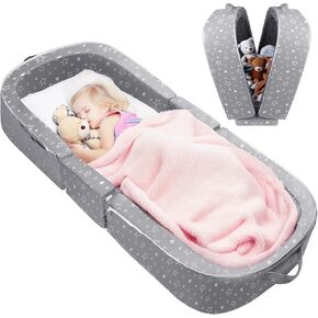 REAWUL Toddler Travel Bed,2-in-1 Portable Toddler Folding Floor Cot for Travel Sleeping Storage,Toddler Bed for Home/Playing/Nap/Hotel,Washable,Grey