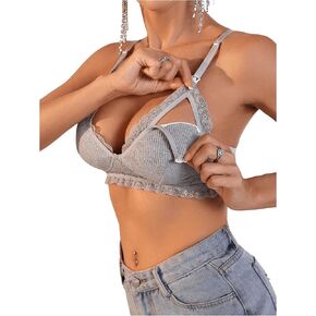 SOLY HUX Women's Lace Trim Nursing Bra Deep V Neck Strappy Breastfeeding Maternity Bralettes