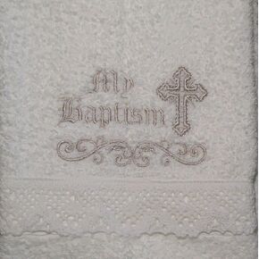 Baby Baptism Towel with Embroidery and Lace