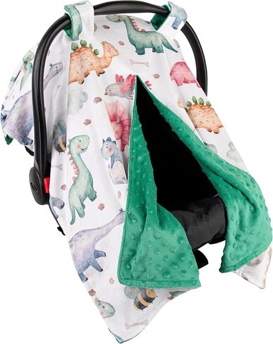 Top Tots Deluxe Minky Baby Car Seat Cover - Baby Dinosaur, 40 x 29 Inch Green in Saudi Arabia