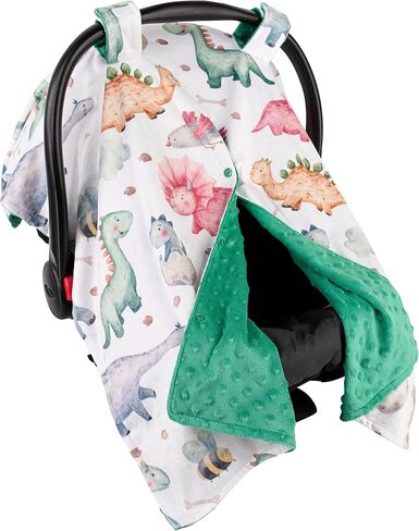 Top Tots Deluxe Minky Baby Car Seat Cover - Baby Dinosaur, 40 x 29 Inch Green in Saudi Arabia