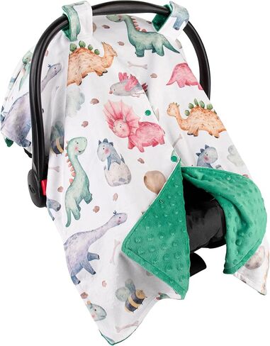 Top Tots Deluxe Minky Baby Car Seat Cover - Baby Dinosaur, 40 x 29 Inch Green in Saudi Arabia