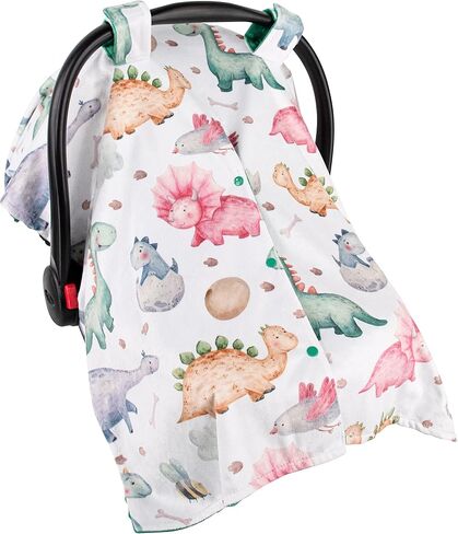 Top Tots Deluxe Minky Baby Car Seat Cover - Baby Dinosaur, 40 x 29 Inch Green in Saudi Arabia