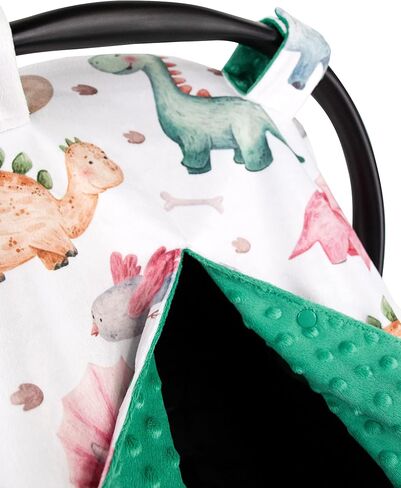 Top Tots Deluxe Minky Baby Car Seat Cover - Baby Dinosaur, 40 x 29 Inch Green in Saudi Arabia