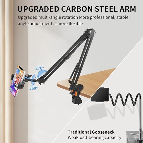 Phone Holder for Desk, Phone Holder for Bed with Adjustable Clamp Clip, Flexible Phone Stand Lazy Bracket Mount Long Arms Clamp for iPhone, Samsung, Google Pixel, Moto in Saudi Arabia