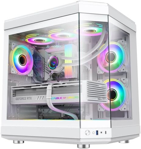 NextGen HYPE Premium Dual-Chamber Mid-Tower ATX Gaming PC Case, Support Horizontal and Vertical, 360mm Radiator Support, Seamless Tempered Glass Front & Side Panel, USB 3 & Type-C, WHITE in Saudi Arabia