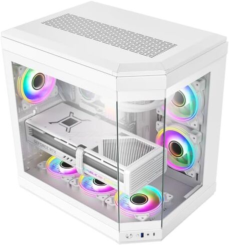 NextGen HYPE Premium Dual-Chamber Mid-Tower ATX Gaming PC Case, Support Horizontal and Vertical, 360mm Radiator Support, Seamless Tempered Glass Front & Side Panel, USB 3 & Type-C, WHITE in Saudi Arabia