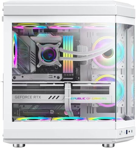 NextGen HYPE Premium Dual-Chamber Mid-Tower ATX Gaming PC Case, Support Horizontal and Vertical, 360mm Radiator Support, Seamless Tempered Glass Front & Side Panel, USB 3 & Type-C, WHITE in Saudi Arabia