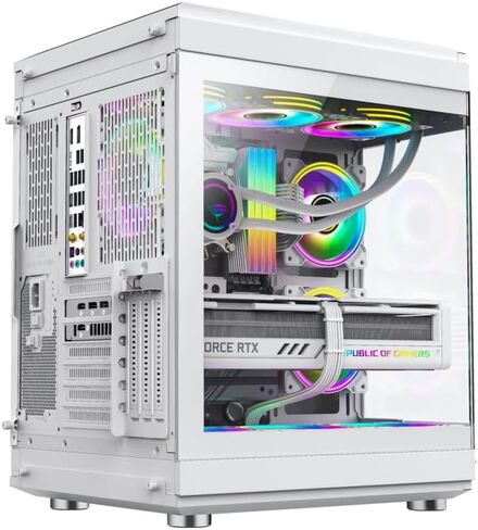 NextGen HYPE Premium Dual-Chamber Mid-Tower ATX Gaming PC Case, Support Horizontal and Vertical, 360mm Radiator Support, Seamless Tempered Glass Front & Side Panel, USB 3 & Type-C, WHITE in Saudi Arabia