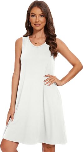 Womens Summer Dresses V Neck Sleeveless Sundress Casual Loose T Shirt Dress Swing Beach Cover Up with Pockets in Saudi Arabia
