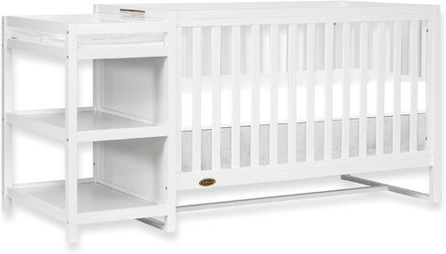Milo 5-in-1 Convertible Crib and Changing Table with Free Changing Pad in Black and White, 3 Mattress Height Settings, Non-Toxic Finishes, Pinewood in Kuwait