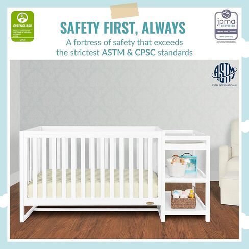 Milo 5-in-1 Convertible Crib and Changing Table with Free Changing Pad in Black and White, 3 Mattress Height Settings, Non-Toxic Finishes, Pinewood in Kuwait