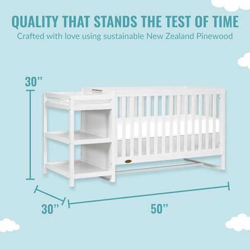 Milo 5-in-1 Convertible Crib and Changing Table with Free Changing Pad in Black and White, 3 Mattress Height Settings, Non-Toxic Finishes, Pinewood in Kuwait