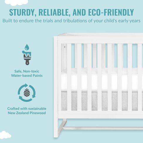 Milo 5-in-1 Convertible Crib and Changing Table with Free Changing Pad in Black and White, 3 Mattress Height Settings, Non-Toxic Finishes, Pinewood in Kuwait