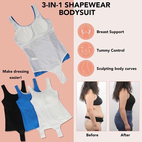 SHAPERIN V Neck Sleeveless Bodysuit for Women Built in Shapewear Bra Tank Top Tummy Control Thong Leotard in Kuwait