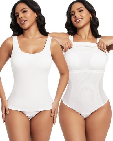 SHAPERIN V Neck Sleeveless Bodysuit for Women Built in Shapewear Bra Tank Top Tummy Control Thong Leotard in Kuwait