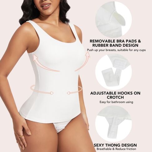 SHAPERIN V Neck Sleeveless Bodysuit for Women Built in Shapewear Bra Tank Top Tummy Control Thong Leotard in Kuwait