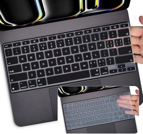 2PCS Keyboard Cover Skin for 2024 iPad Pro 13 inch M4 Chip (A2925/A2926) Magic Keyboard, iPad Pro 13" M4 Keyboard Protective Accessories, Black+Clear in Kuwait