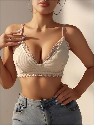 SOLY HUX Women's Lace Trim Nursing Bra Deep V Neck Strappy Breastfeeding Maternity Bralettes in Saudi Arabia