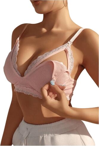 SOLY HUX Women's Lace Trim Nursing Bra Deep V Neck Strappy Breastfeeding Maternity Bralettes in Saudi Arabia