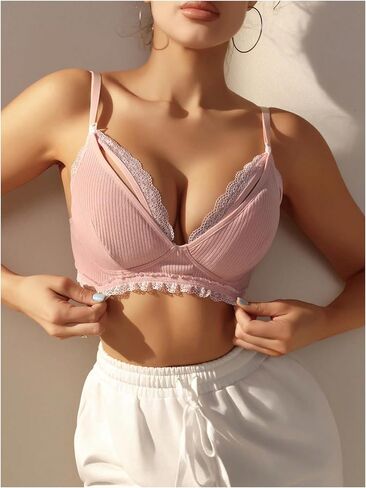 SOLY HUX Women's Lace Trim Nursing Bra Deep V Neck Strappy Breastfeeding Maternity Bralettes in Saudi Arabia
