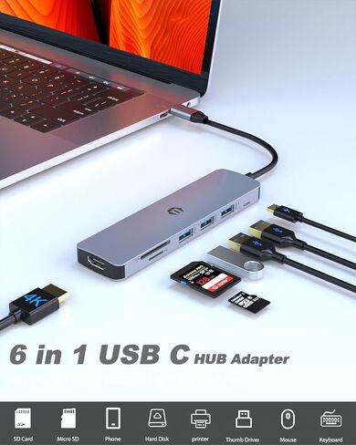 USB C Docking Station with 4K HDMI Adapter, TOTU 6-in-1 SD/TF Card Reader, Monitor USB C Multiport Adapter Docking Station in Saudi Arabia