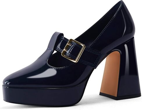 Coutgo Womens Platform Mary Jane Pumps T Strap Chunky High Heels Buckle Business Casual Dress Shoes in Saudi Arabia