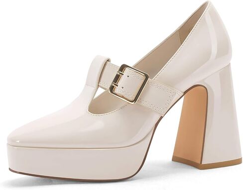 Coutgo Womens Platform Mary Jane Pumps T Strap Chunky High Heels Buckle Business Casual Dress Shoes in Saudi Arabia