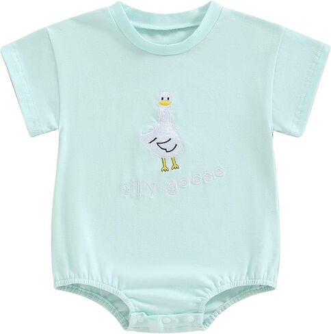 Newborn Baby Boy Girl Bubble Romper Silly Goose Onesie Summer 0-18M | Unisex Baby Clothes,Silly Goose Baby Outfit,Short Sleeve Onesie,Oversized Bodysuit,Farm Animals,Infant Summer Clothes in Saudi Arabia