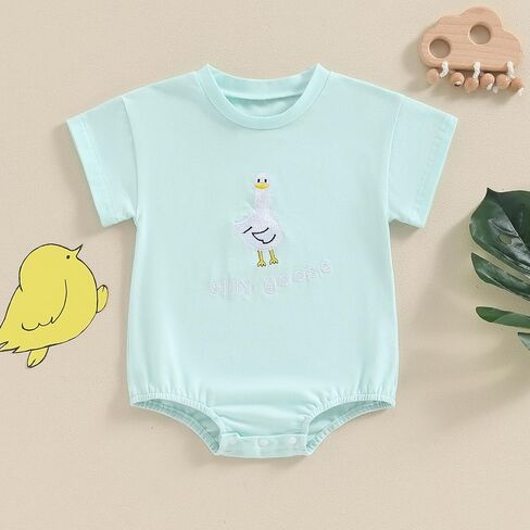Newborn Baby Boy Girl Bubble Romper Silly Goose Onesie Summer 0-18M | Unisex Baby Clothes,Silly Goose Baby Outfit,Short Sleeve Onesie,Oversized Bodysuit,Farm Animals,Infant Summer Clothes in Saudi Arabia