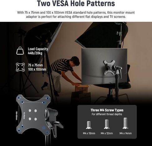 NEEWER VESA Monitor Mount Adapter with Arca Type Quick Release, 360° Rotatable Ball Head, M4 Screw & 5/8" Receiver Light Stand Adapter for TV Screen, Field Monitor, C Stand, Max Load: 44lb/20kg, MA016 in Saudi Arabia