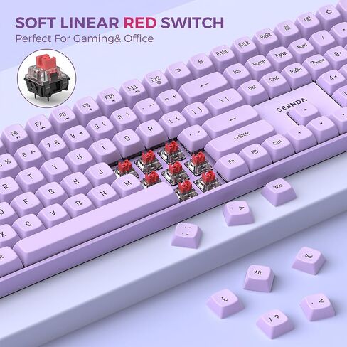 Seenda Wireless Keyboard and Mouse Combo, Mechanical Wireless Performance Keyboard, Linear Quiet RED Switches, 2.4 GHz Wireless，Mouse with Full Size Keyboard for PC, Laptop, Windows, Mac (Purple) in Saudi Arabia