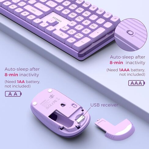 Seenda Wireless Keyboard and Mouse Combo, Mechanical Wireless Performance Keyboard, Linear Quiet RED Switches, 2.4 GHz Wireless，Mouse with Full Size Keyboard for PC, Laptop, Windows, Mac (Purple) in Saudi Arabia