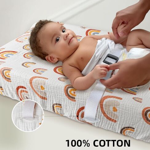 ملاءات سرير موسلين بوهو ملائمة للجنسين، ملاءات قطنية محايدة للجنسين للأطفال الأولاد والبنات، ملاءات ناعمة قابلة للتنفس للأطفال الصغار مع شمس بوهو وقوس قزح (ملاءة سرير) in Kuwait