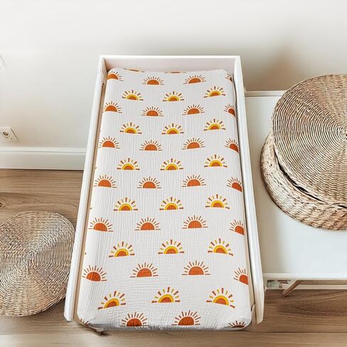 ملاءات سرير موسلين بوهو ملائمة للجنسين، ملاءات قطنية محايدة للجنسين للأطفال الأولاد والبنات، ملاءات ناعمة قابلة للتنفس للأطفال الصغار مع شمس بوهو وقوس قزح (ملاءة سرير) in Kuwait