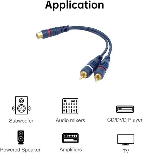 1 RCA Female to 2 RCA Male Adapter 2 Pack | RCA Splitter, Audio Splitter, RCA Y Adapter | for Car Audio, Subwoofer, Home Theater | Durable and High Fidelity in Kuwait
