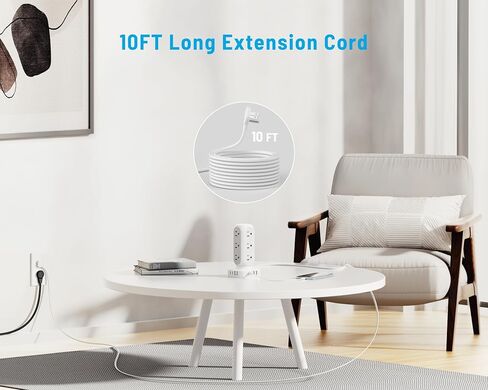65W Fast Charging Station, Flat Plug Power Strip Tower with 12 AC Outlets & 8 USB Ports (2 PD USB-C Ports), 10FT Extension Cord, Compatible for MacBook Pro, iPhone Series. in Saudi Arabia