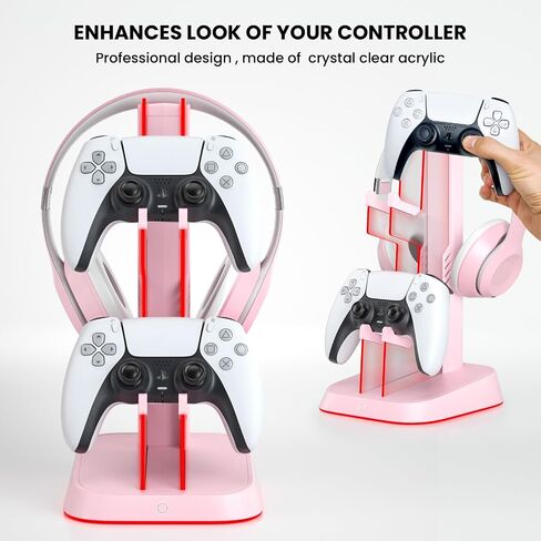 6 RGB Lights Gaming Headset Stand Controller Holder for desk, Acrylic Headphones & Controller Stand PC Gaming Accessories for PS4 PS5 Controller Xbox ONE with USB Charging Ports (Black) in Saudi Arabia