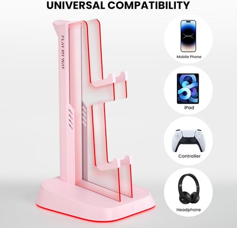 6 RGB Lights Gaming Headset Stand Controller Holder for desk, Acrylic Headphones & Controller Stand PC Gaming Accessories for PS4 PS5 Controller Xbox ONE with USB Charging Ports (Black) in Saudi Arabia