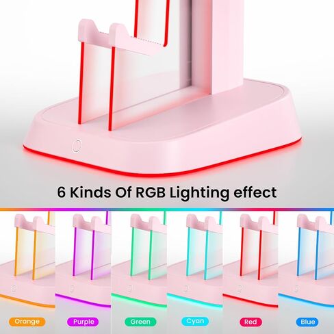 6 RGB Lights Gaming Headset Stand Controller Holder for desk, Acrylic Headphones & Controller Stand PC Gaming Accessories for PS4 PS5 Controller Xbox ONE with USB Charging Ports (Black) in Saudi Arabia