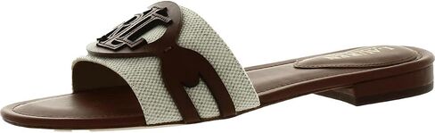 Lauren Ralph Lauren Alegra Slide Natural/Deep Saddle Tan Two-Tone Canvas/Burnished Calf 8.5 B (M) in Saudi Arabia