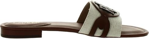 Lauren Ralph Lauren Alegra Slide Natural/Deep Saddle Tan Two-Tone Canvas/Burnished Calf 8.5 B (M) in Saudi Arabia
