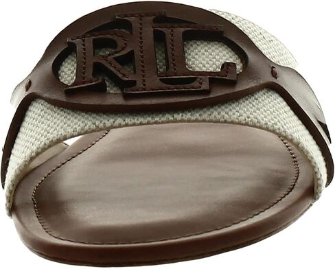 Lauren Ralph Lauren Alegra Slide Natural/Deep Saddle Tan Two-Tone Canvas/Burnished Calf 8.5 B (M) in Saudi Arabia