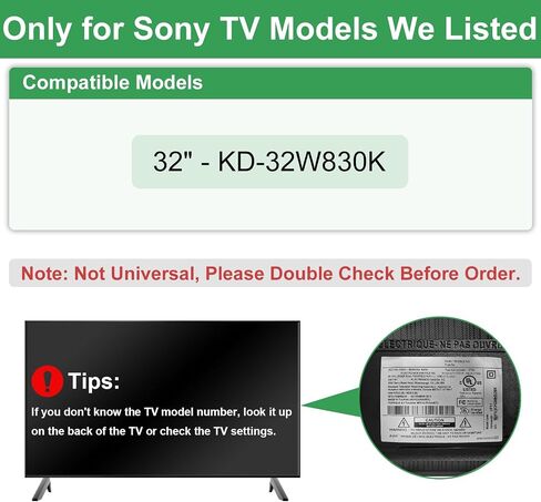 TV Stand for Sony TV Legs, for Sony TV Base Stand 32" KD-32W830K Class W830K 720p HD LED HDR TV for Sony TV Stand Legs, with Screws, Black in Saudi Arabia