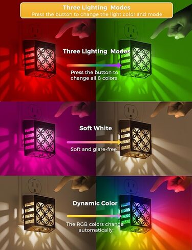 مصابيح ليلية من لوهاس يتم توصيلها بالحائط، 4 عبوات من الإضاءة الليلية المتغيرة، قم بتوصيل ضوء الليل للأطفال، تغيير 8 ألوان، إضاءة ليلية RGB مع مستشعر الغسق إلى الفجر، ديكور منزلي لغرفة الأطفال، المدخل in Kuwait